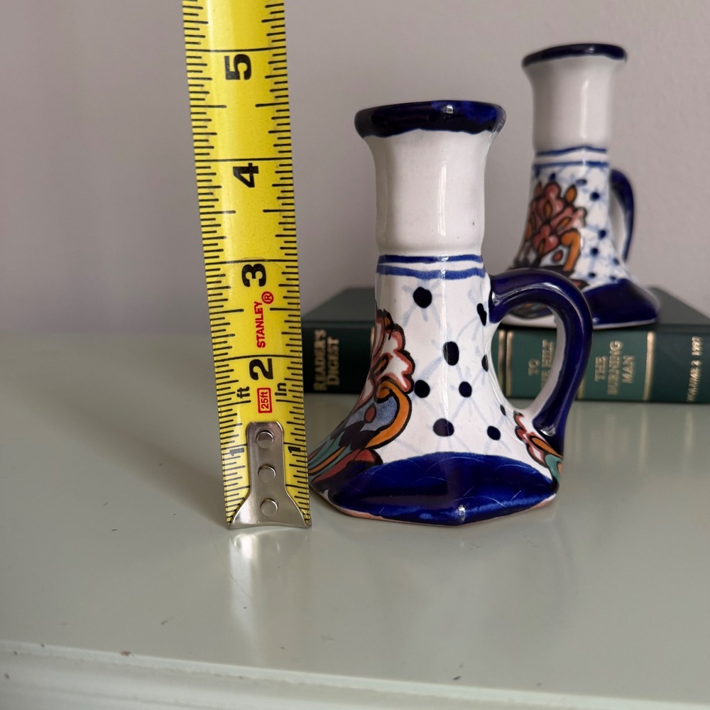 Talavera Mexican Pottery Candlestick Holders Hand Painted Floral Ceramic (2) - Picture 5 of 8